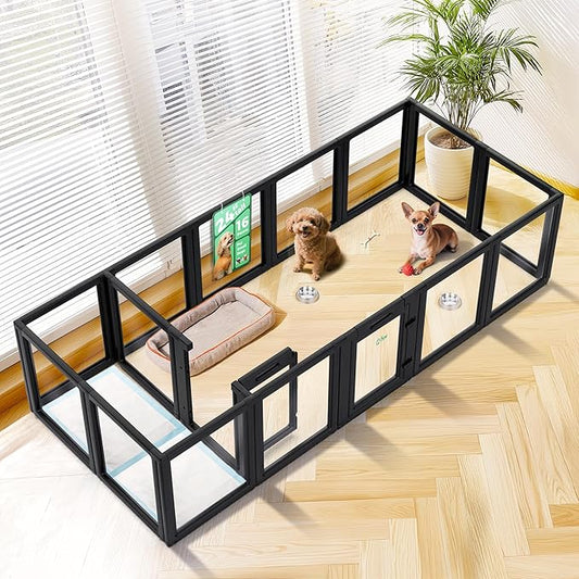FXW AuraSpace Acrylic Indoor Unleashed Dog Playpen for Puppies and Small Dogs, 24 Inch, 16 Panels, Black-PawvioPets