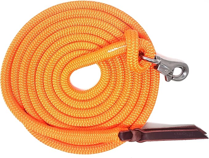 Double Braid Lead Rope with Eye Splice Loop, 12-14FT Lengths (Neon Orange, 12 ft.)-PawvioPets