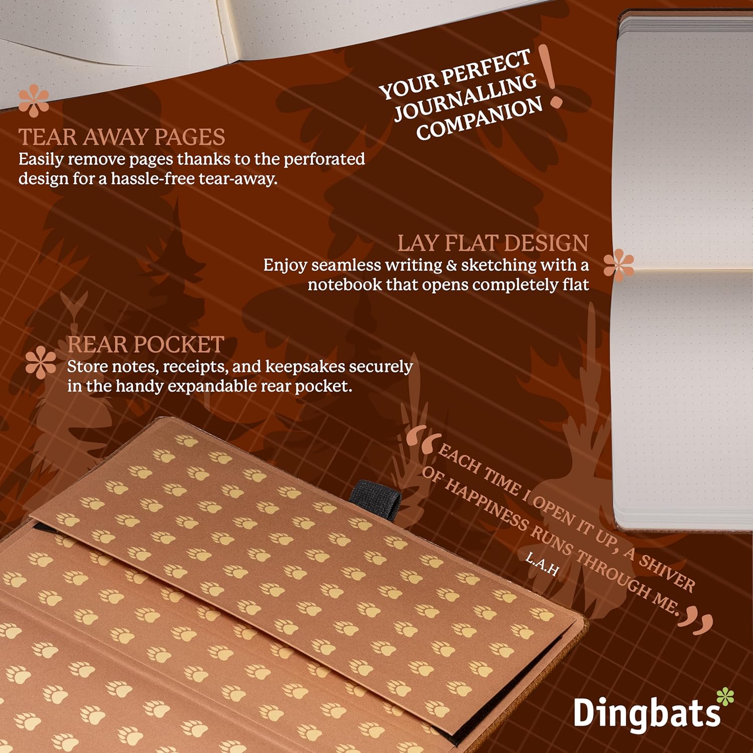 Dingbats* Wildlife Lined Writing Journal Notebook A5 - Vegan Leather Hardcover - Ideal for Work, Travel - Pocket, Elastic Closure, & Bookmark