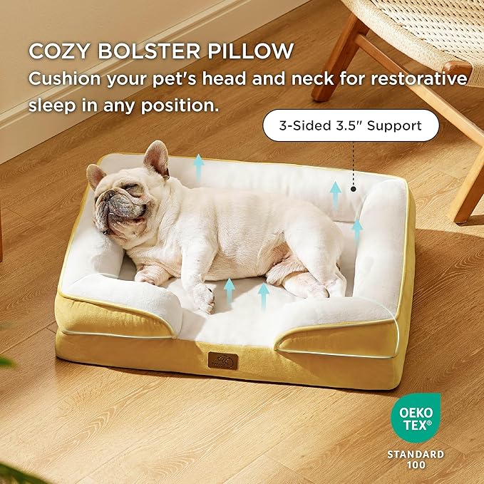 Bedsure Orthopedic Dog Bed Medium Size Dogs - Washable Medium Dog Cat Bed Waterproof, Comfort Pet Couch Sofa with Washable Removable Cover, Pets Bed with Nonskid Bottom, Spicy Mustard, 28"-PawvioPets