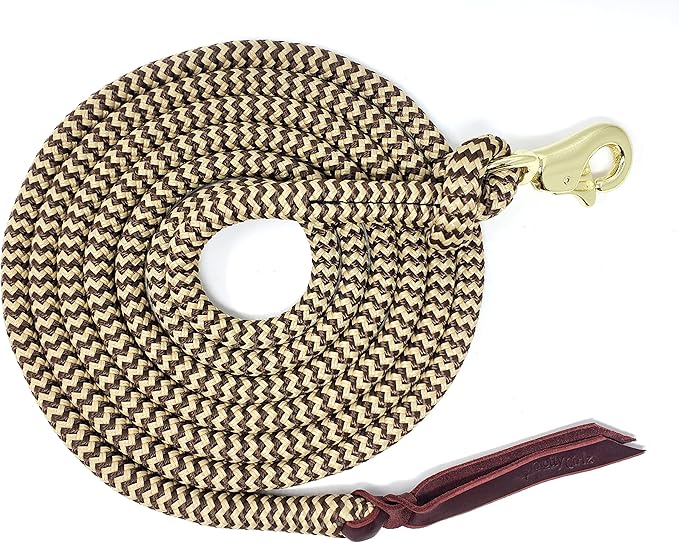 Double Braid Lead Rope with Eye Splice Loop, 12-14FT Lengths (Brown with Beige, 12 ft.)-PawvioPets