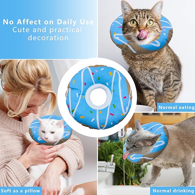 Cat Cone Collar Soft, Adjustable Cat Recovery Collar Kitten Cones to Stop Licking, Cute Donut E Collar After Surgery, Cats Neck Pillow Elizabethan Cones of Shame (Waterproof Blue, Large)-PawvioPets