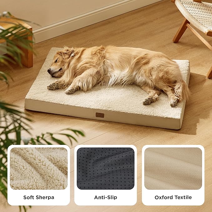 Bedsure XL Dog Beds Large Sized Dog - Extra-Large Orthopedic Flat Puppy Bed with Removable Washable Cover, Egg Crate Foam Pet Mat, Suitable for Pet Up to 100 lbs-PawvioPets