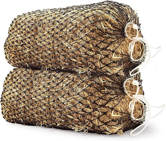 Bloomoak Slow Hay Net Feeder for Horses, Durable Soft Black PE 2/3 String Hay Bales Bags, Fit 36x18x18 to 47x25x17 Inches, Extends 50-64 Inches (2 1.6" Hole/2PC)-PawvioPets