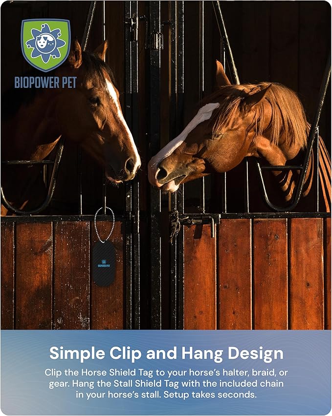 BioPower Natural Fly & Tick Repellent for Horses - Horse Shield and Stall Tags with 1-Year Bioresonance Protection – Chemical-Free, Waterproof Carbon Tag Clips to Halter – Holistic & Safe Pest Defense-PawvioPets