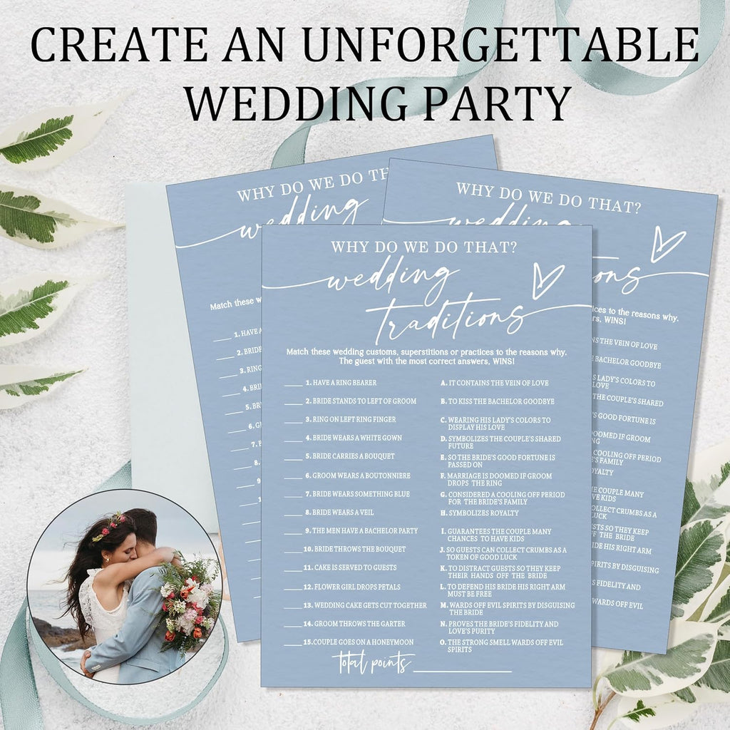 Fun Wedding Games Set - 25 Bridal Shower Games Cards, Engaging Bridal Party Entertainment for Wedding Shower, Engagement Party & Reception Fun a Must-Have for Minimalist Newlywed Game - B01