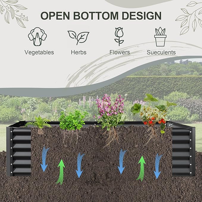 Domi Raised Garden Beds Outdoor, 6x3x2ft Thickening Tall Metal Rectangular Deep Root Box Planter for Vegetables, Flowers, Herbs, and Succulents 2" Deep w/ 256 Gallon Capacity - Dark Gray-PawvioPets