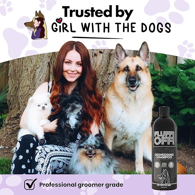 Fluff Off! by Girl With The Dogs, Natural Deshedding Dog & Cat Shampoo, 16 Oz, Made in USA, 8 Wks+-PawvioPets