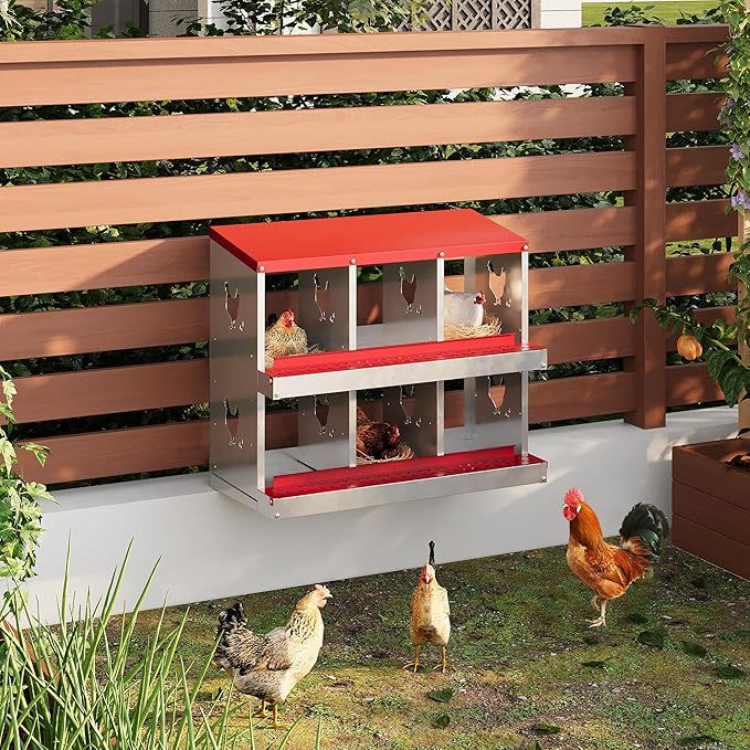 6 Hole Chicken Nesting Box with Roll Out Egg Tray, Rustproof & Ventilated Chicken Laying Boxes for Hens, Chickens, Ducks | Easy-Clean Poultry Coop Accessories-PawvioPets