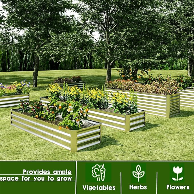 EKX 4x2x2FT Galvanized Raised Garden Bed, Raised Garden Bed Kit-Metal Planter Box Outdoor,Planting for Vegetables, Fruits,Herbs, Flowers-Slive-PawvioPets