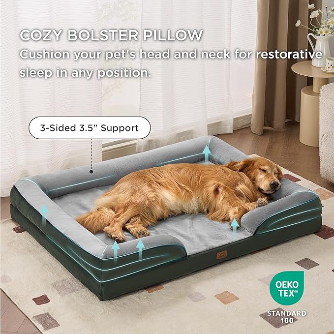 Bedsure XXL Orthopedic Dog Bed for Extra Large Dogs - Waterproof Giant Dog Cat Bed, Comfort Dogs Couch Sofa with Washable Removable Cover, Pet Bed with Nonskid Bottom, Boreal Canopy Green, 52"-PawvioPets