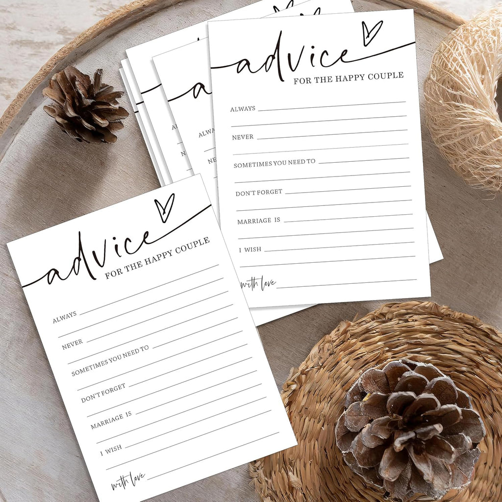 Wedding Advice Cards - Advice and Wishes for the Newlyweds Mr and Mrs Bride & Groom Perfect for Bridal Shower Wedding Games and Guest Book Alternative Pack of 25 Minimalist White 5x7 Inch Cards - A10