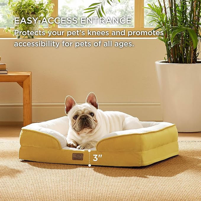 Bedsure Orthopedic Dog Bed Medium Size Dogs - Washable Medium Dog Cat Bed Waterproof, Comfort Pet Couch Sofa with Washable Removable Cover, Pets Bed with Nonskid Bottom, Spicy Mustard, 28"-PawvioPets