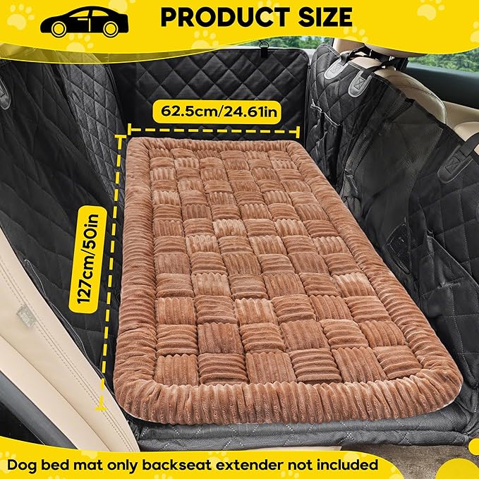 Dog Car Bed Mat, Non-Slip Backseat Extender Pet Blanket, Plaid Dog Bed for SUVs, Sedans & Trucks, Chew-Resistant Travel Pad for Dogs, Easy Clean & Scratch-Proof & Comfort (50"x24.6") Brown-PawvioPets