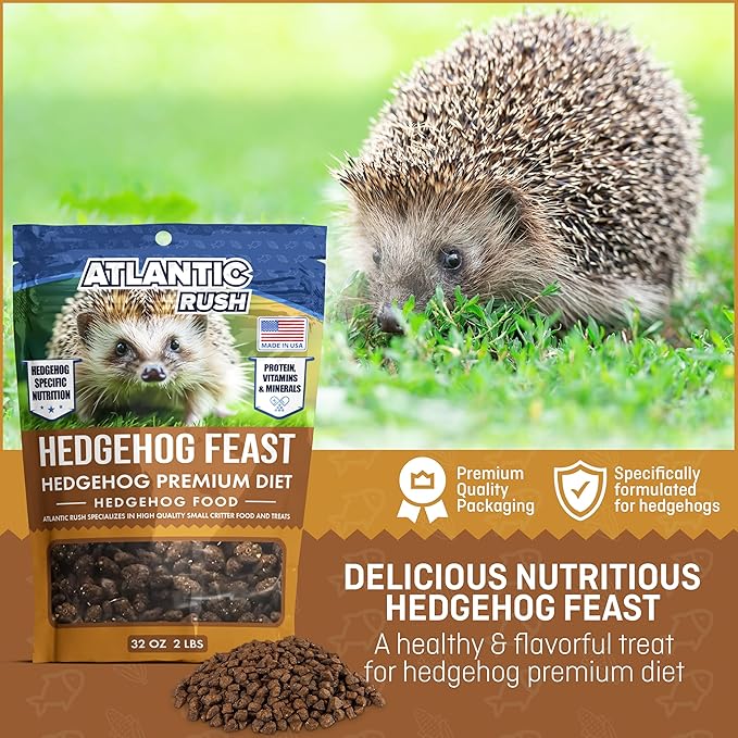 Atlantic Rush Hedgehog Feast Premium Food - 2lb Resealable Bag of Hedge Hog Delite- Small Critter Supplies Hedge Hog Food - Hedgehog Treats- Sourced & Made in The USA-PawvioPets