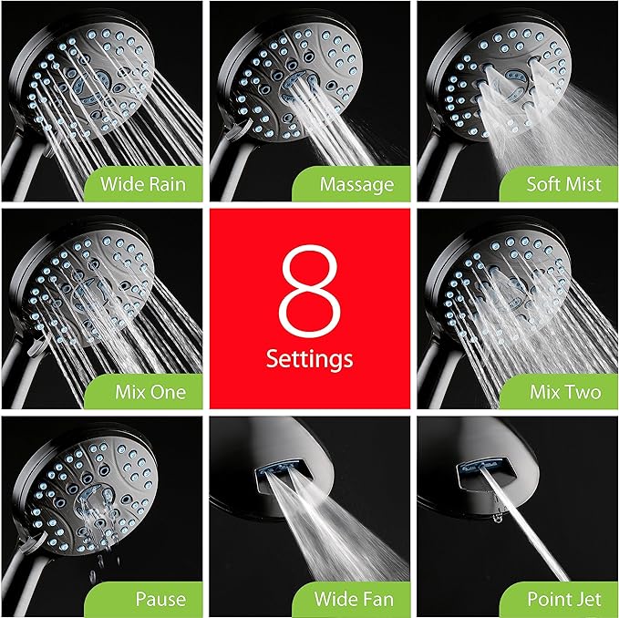 AquaCare High Pressure 8-mode Handheld Shower Head - Anti-clog Nozzles, Built-in Power Wash to Clean Tub, Tile & Pets, Extra Long 6 ft. Stainless Steel Hose, Wall & Overhead Brackets-PawvioPets
