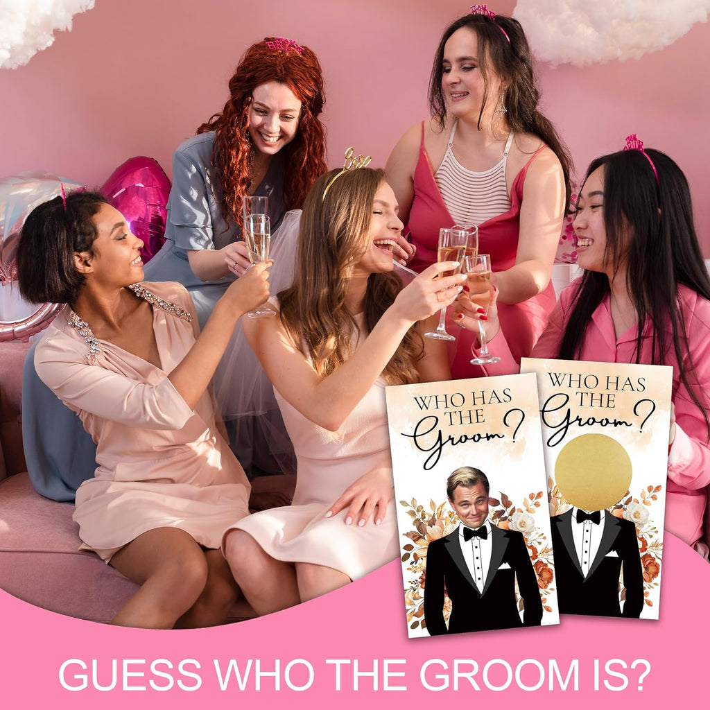 Floral Bridal Shower Games，Who Has The Groom Scratch Off Card, 41Pcs Scratch Card Off Bridal Shower, 3.5"x 2.1" Funny Bachelorette Party Game Favor Decor, Engagement Party Ideas Activities-A03