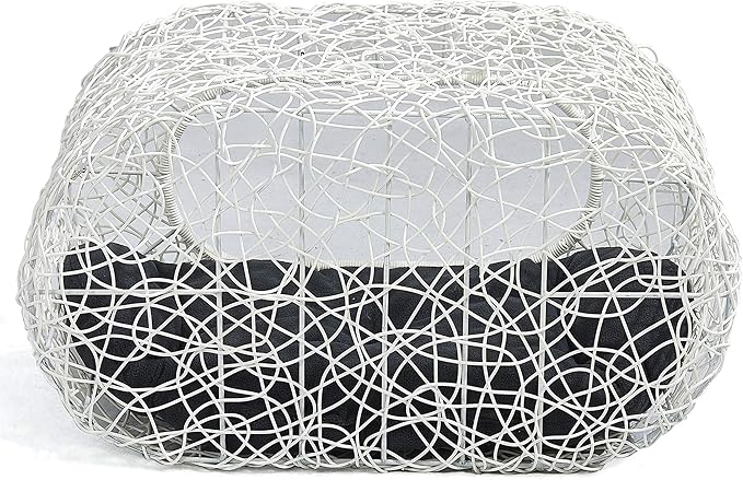 D+GARDEN Fun Stackable White Cat Condo for Indoor Cats - Interactive Play Rattan Modern Cat House for Indoor Cats Kitty, Pet Friendly Top/Side House Entry, Cat Bed Enclosed-PawvioPets