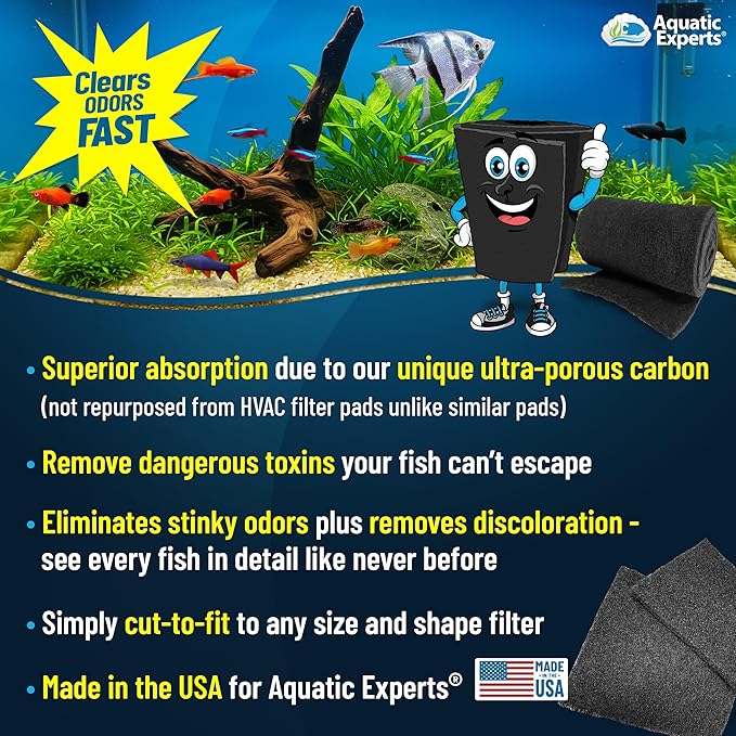 Aquarium Carbon Pad - Cut to Fit Carbon Infused Filter Pad Media for Crystal Clear Fish Tank and Ponds (24 Inch Width, 72 Inch Long)-PawvioPets