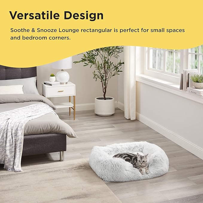 Best Friends by Sheri Shag Lounge Bed Calming Faux Fur Dog Bed, Frost, Medium, 30" x 20"-PawvioPets