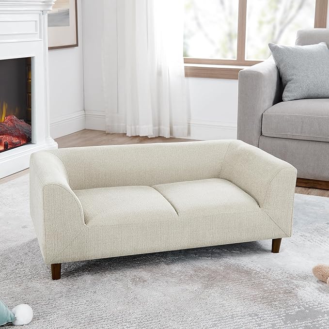 Dog Sofa Couch for Medium to Large Dogs, Memory Foam Dog Sofa Bed, Modern Elevated Pet Couch Bed with Wooden Legs for Medium and Large Dogs, Dark Beige-PawvioPets