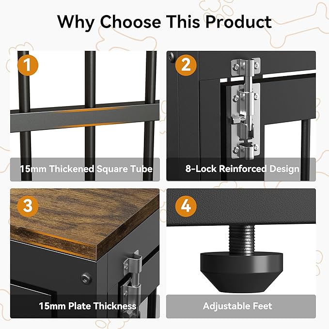 Dociote Heavy Duty Dog Crate Furniture with Storage Shelves，Large Dog Kennel Indoor End Table 39 Inch,Brown-PawvioPets