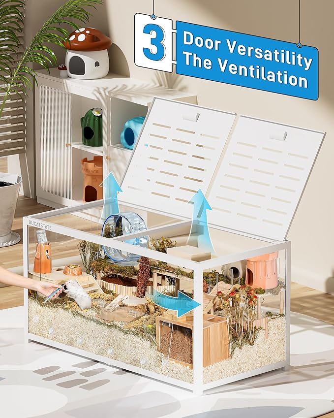 BUCATSTATE Hamster Cage 3.0: Metal Large Rat Cage Stackable with Top Access Easy Assemble 47L x 23.6W x 25.5H Inches Dwarf Syrian Hamster Tank for Gerbil Mouse (7.8 ft², White)-PawvioPets