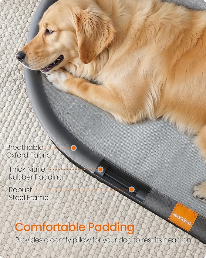 Feandrea Pet Bed, Cat Hammock, Elevated Cat Bed for Multiple Cats, with Removable Washable Mesh, for Pets up to 120 lb, Oval, Gray UPCB005G01-PawvioPets