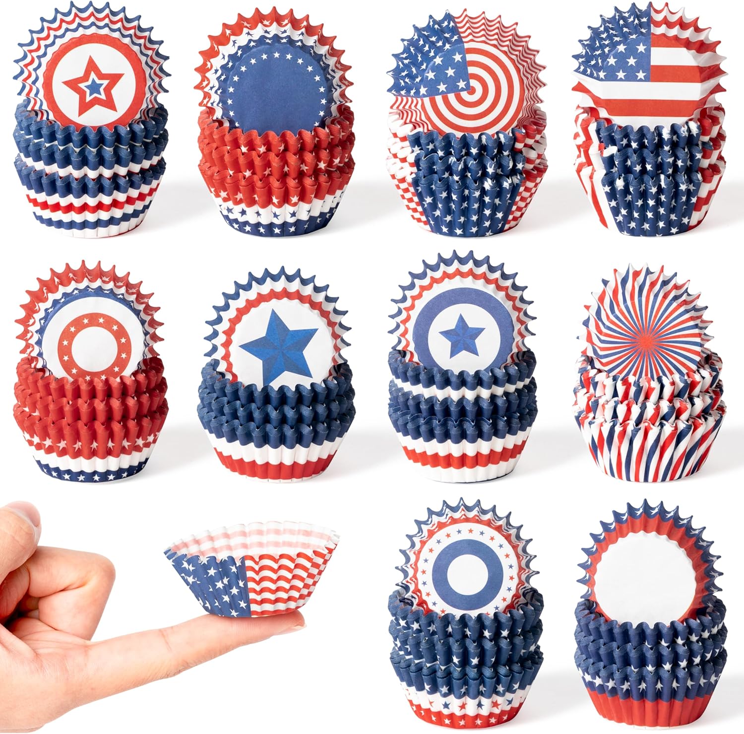 COcnny American Flag Cupcake Liners - 600pcs Patriotic Mini Baking Cups Muffin Paper Case Cupcake Wrappers for Memorial Day, July 4th Cake Chocolate Candy Wrap Supplies for Independence Day(10 Styles)