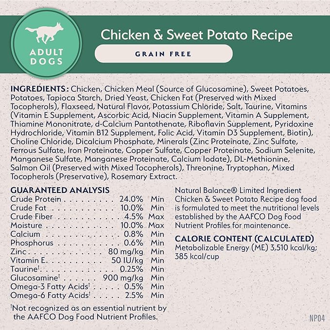 Natural Balance Limited Ingredient Adult Grain-Free Dry Dog Food, Chicken & Sweet Potato Recipe, 4 Pound (Pack of 1)-PawvioPets