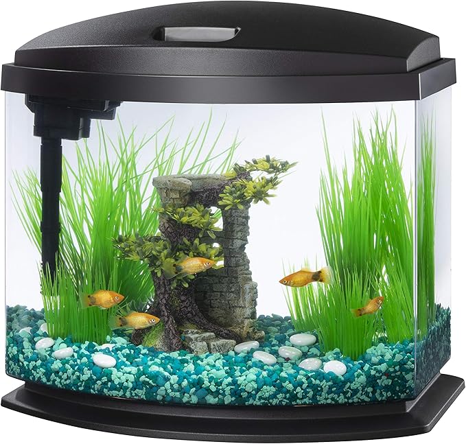 Aqueon LED MiniBow Small Aquarium Fish Tank Kit with SmartClean Technology, Black, 5 Gallon-PawvioPets