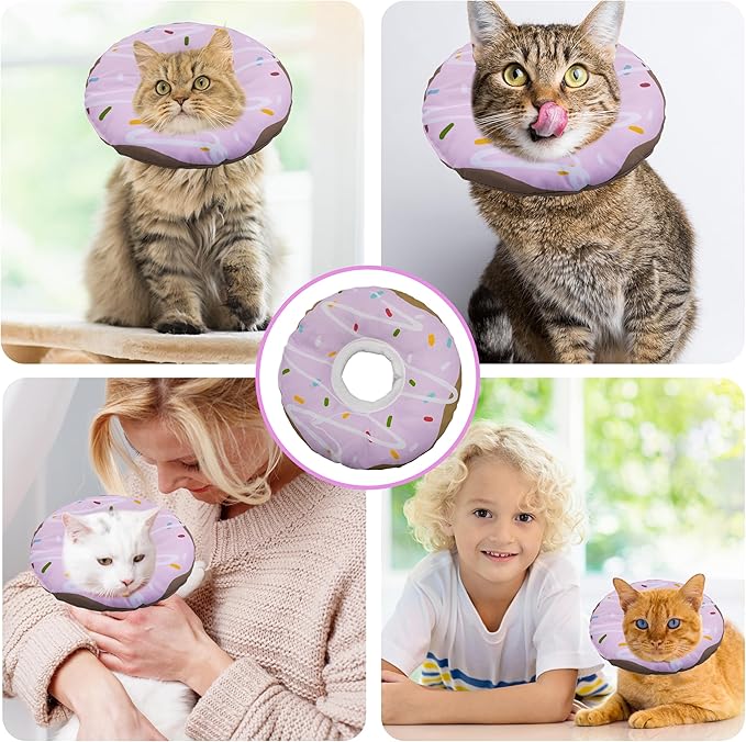 Cat Cone Collar Soft, Adjustable Cat Recovery Collar Kitten Cones to Stop Licking, Cute Donut Collar After Surgery, Cats Neck Pillow Cone Elizabethan Cones of Shame (Waterproof Purple, Medium)-PawvioPets