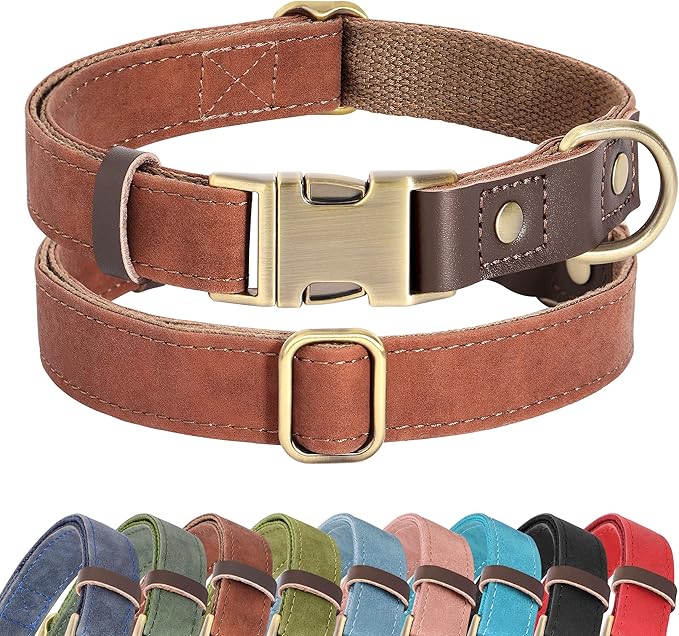 Didog Soft PU Leather Dog Collar for Large Dogs,Classic Adjustable Dog Collars with Quick Release Metal Buckle,Easy Clean and Comfortable with Nylon Lining,Brown,L Neck 15-23"-PawvioPets