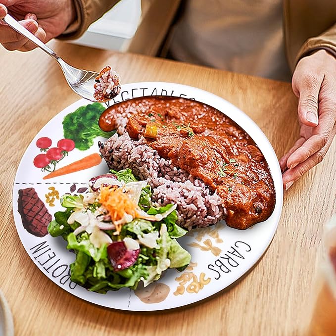 9" Portion Control Plate - Healthy Nutrition Plate for Adults and Teens, Melamine, Ideal for Weight Loss and Diabetes Management (4 Pack)-PawvioPets