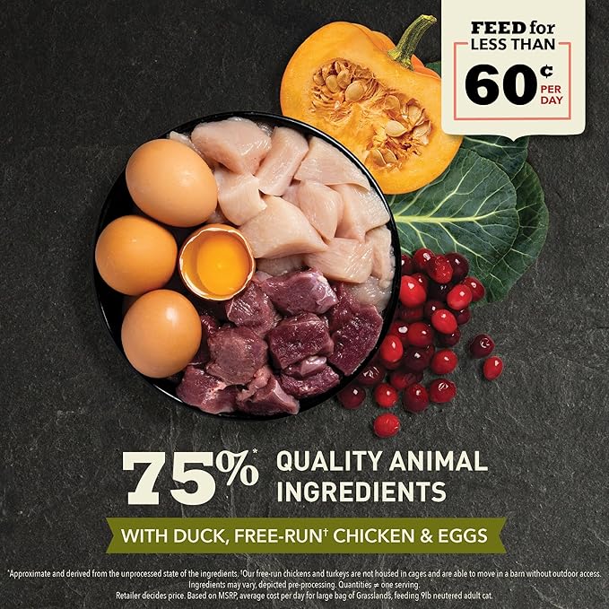 ACANA Highest Protein Grasslands Grain-Free Dry Cat Food, Duck, Free-Run Chicken and Eggs Cat Food Recipe, 4lb-PawvioPets