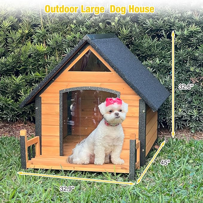 AIVITUVIN Dog House Outdoor Anti-Bite Metal Frame Design Wooden Dog Kennel Outside with Elevated Floor Weatherproof (Brown, 45" D x 32.9" W x 32.6" H)-PawvioPets