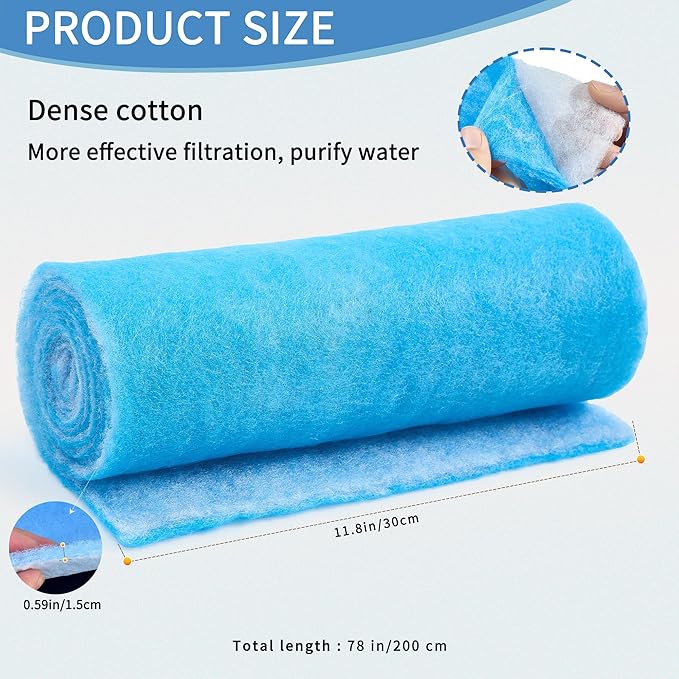 12" x 78" Aquarium Filter Sponge Fish Tank Pond Filter Media Filters Pad for Fish Tank,Filter Freshwater, Saltwater Aquariums, Reusable Fish Pond Filter Material, 0.59" Thick,Blue-PawvioPets