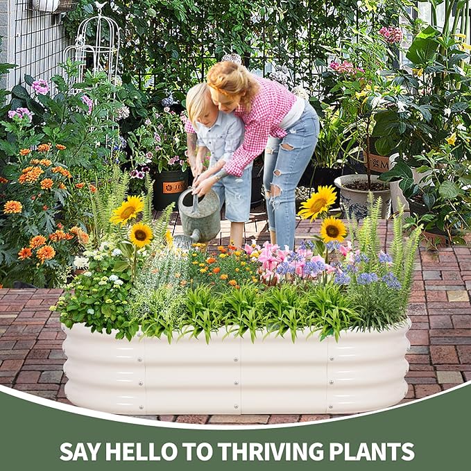 1MORE Galvanized Raised Garden Bed- Planter Garden Boxes Outdoor, Raised Beds for Gardening, 4x2x1ft Metal Garden Bed Kit for Vegetables Flower, Planter Raised Beds with Tools.White-2pack-PawvioPets