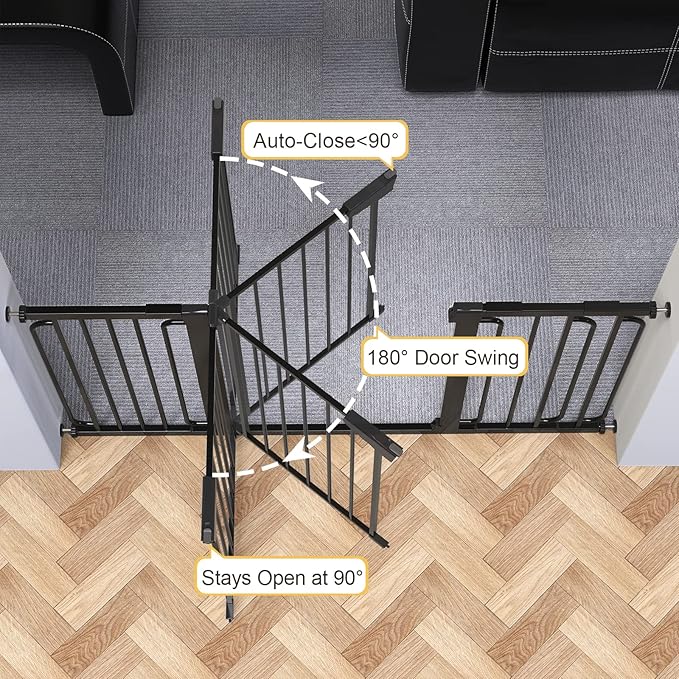 Cumbor 29.7-57" Extra Wide Baby Gate for Stairs, Mom's Choice Awards Winner-Dog Gate for Doorways, Pressure Mounted Walk Through Safety Child Gate for Kids Toddler, Tall Pet Puppy Fence Gate, Black-PawvioPets