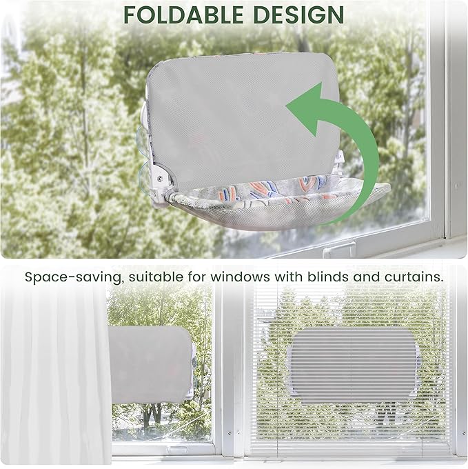 2 Pack Cat Window Perch, Glow in The Dark Foldable Cat Hammock with Sunken Design & Removable Soft Cover, Breathable Cordless Window Bed for Resting Indoor Kitten (Shallow Perch, 2 Pack - L)-PawvioPets