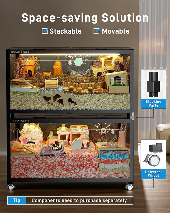 BUCATSTATE Hamster Cage 3.0: Large Metal Rat Cage Stackable with Top Access Easy Assemble 39.3L x 19.7W x 20.4H Inches Dwarf Syrian Hamster Tank for Gerbil Mouse (5.4 ft², Black)-PawvioPets