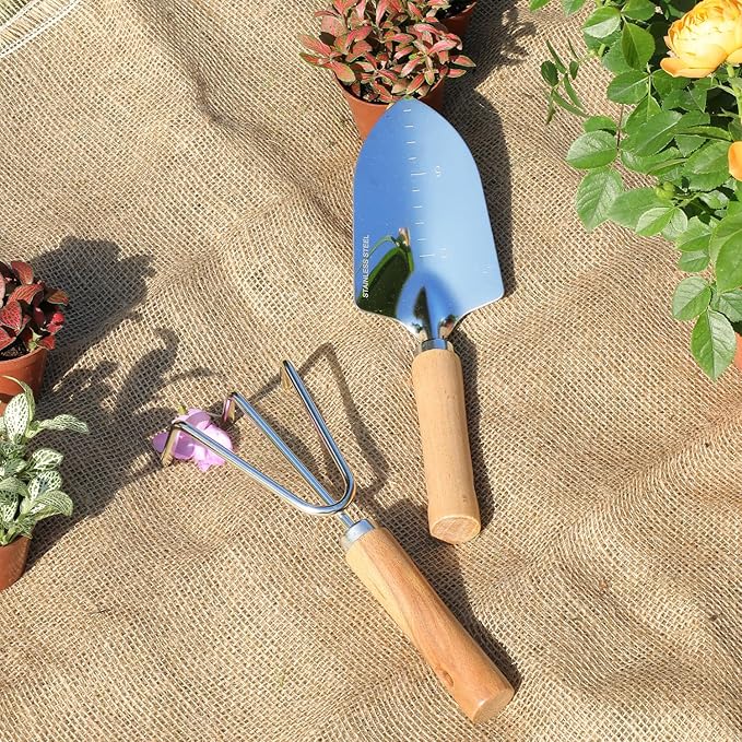 Garden Tool Set, 2 Pieces Stainless Steel Heavy Duty Garden Tools, Gardening Kit with Wooden Handle Garden Hand Tools, Durable Garden Tools for Gardening, Gardening Gifts for Women Men-PawvioPets
