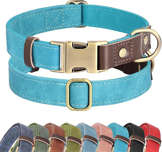 Didog Soft PU Leather Dog Collar for Large Dogs,Classic Adjustable Dog Collars with Quick Release Metal Buckle,Easy Clean and Comfortable with Nylon Lining,Light Blue,L Neck 15-23"-PawvioPets