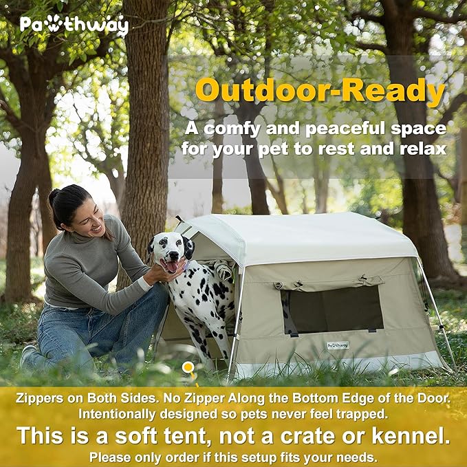 Dog Tent Cotton Fabric, Aluminum Poles and Camping Mat, Outdoor Weatherproof, Dog House Outdoor, Breathable with 2 Side Windows, Portable and Collapsible (Gray, Large)-PawvioPets