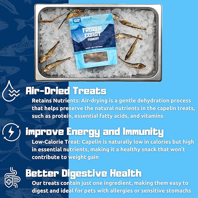Frozen Coast Capelin Cat & Dog Treats- Single-Ingredient, All-Natural, High-Protein, Omega-3s, Fish Snacks (3 oz Bag)-PawvioPets