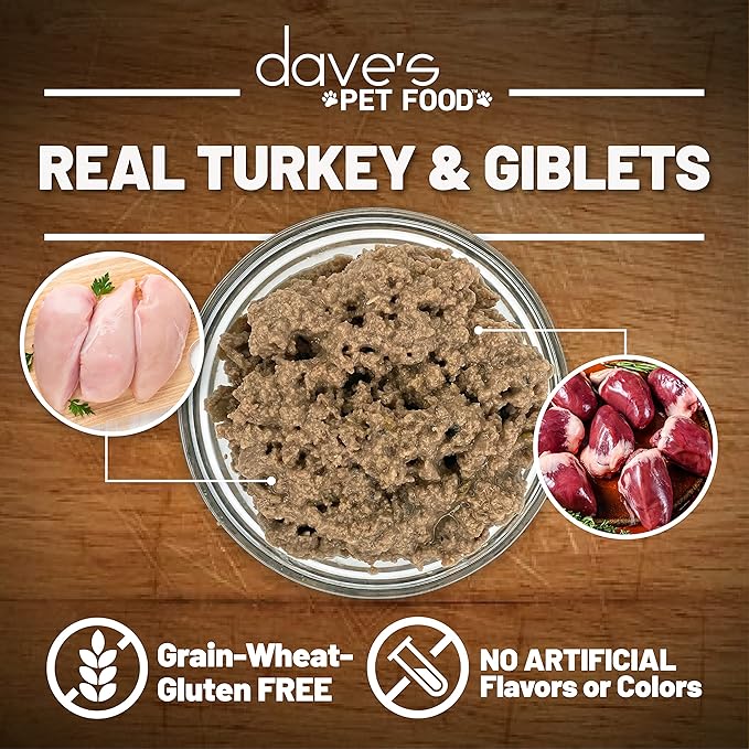Dave's Pet Food Grain Free Canned Cat Food (Turkey & Giblets Pate), Made in USA Naturally Healthy Canned, Canned Pate, 12.5 oz Cans (12 Pack)-PawvioPets