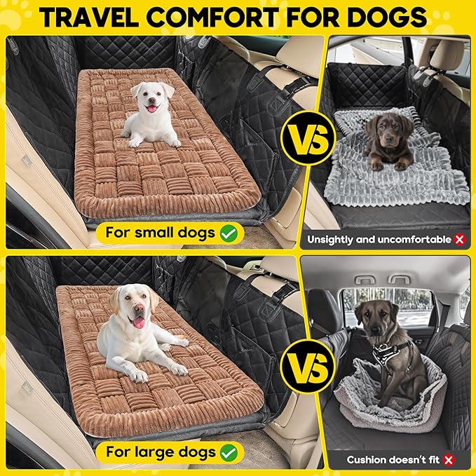Dog Car Bed Mat, Non-Slip Backseat Extender Pet Blanket, Plaid Dog Bed for Trucks, Sedans & Large SUVs, Chew-Resistant Travel Pad for Dogs, Easy Clean & Scratch-Proof & Comfort（56"x28.7" Brown-PawvioPets