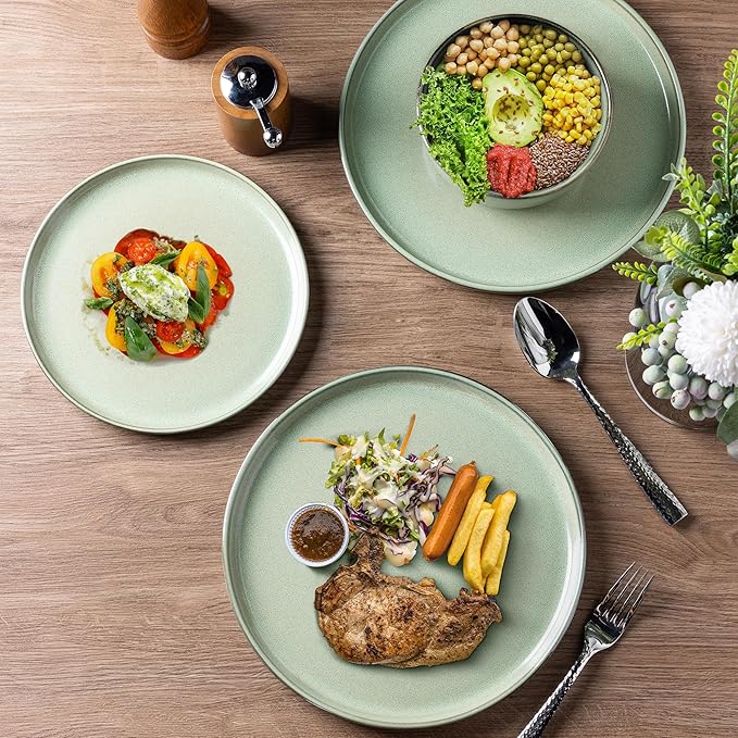 GBHOME Ceramic Dinnerware Sets for 6, 18 Pieces Stoneware Plates and Bowls Sets, Scratch Resistant Dishes, Dishwasher & Microwave Safe-Pastel Green-PawvioPets