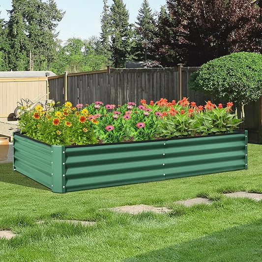 Domi Galvanized Raised Garden Bed, 8x4x1Ft Thickening Metal Planter Box for Vegetables Bottomless for Backyard Outdoor, 1" Deep w/ 228 Gallon Capacity - Green-PawvioPets