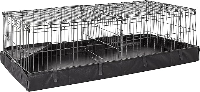 Amazon Basics Leakproof Canvas Bottom Guinea Pig Pet Cage with Divider Set, Black, 47.6"L x 24.2"W x 14.0"H-PawvioPets